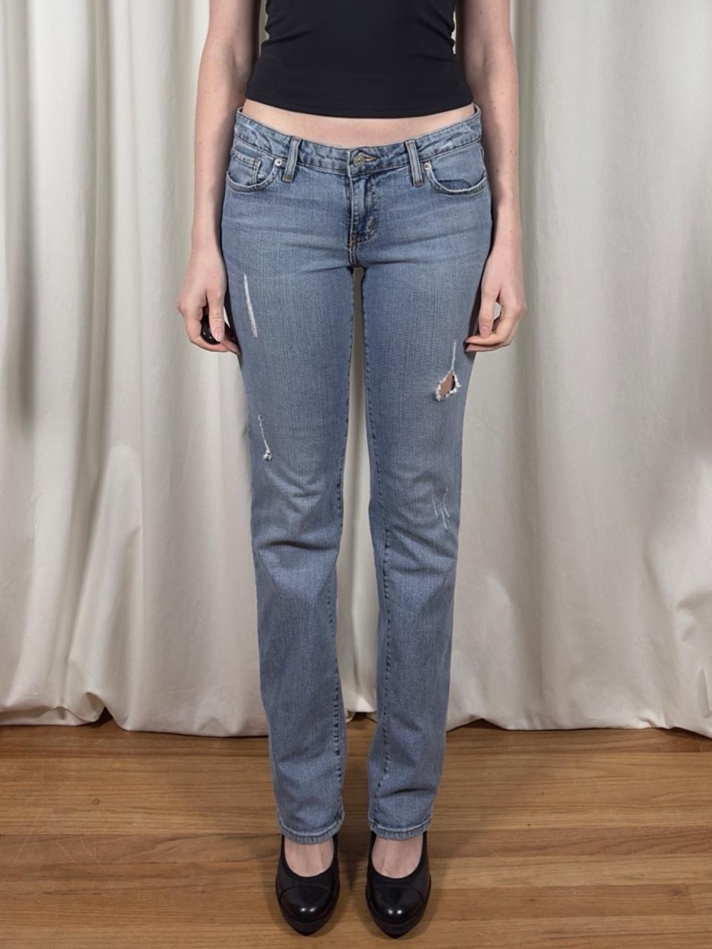 Low Rise Distressed Bootcut Jeans - Picture 2 of 8
